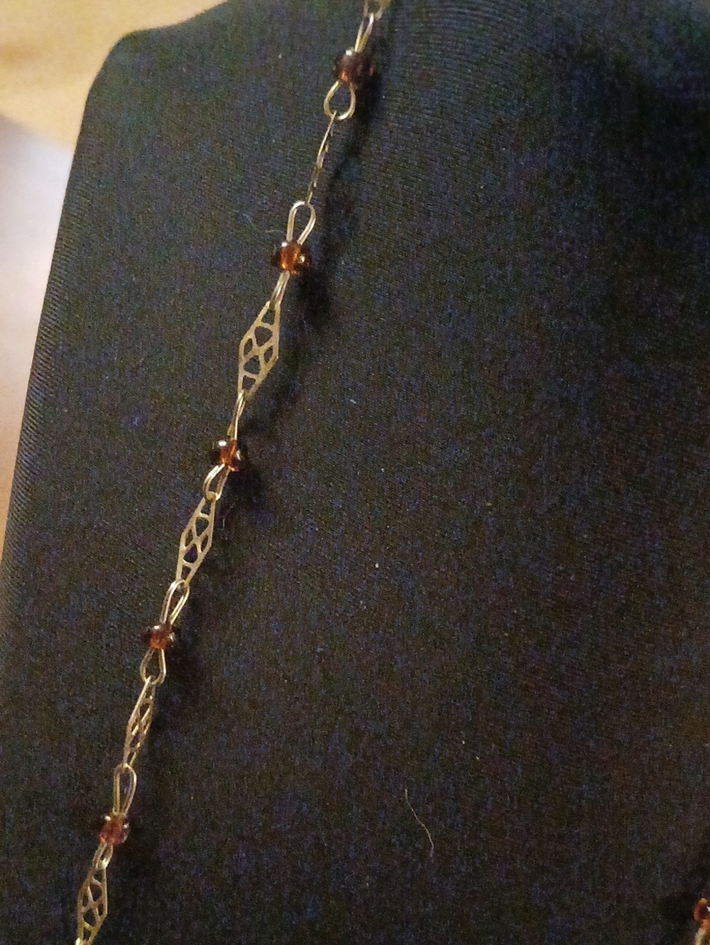 Delicate Gold-Tone Filigree Necklace with Amber Beads 20"